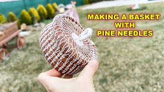 Making a basket with pine needles Project from start to finish [upl. by Eedna]