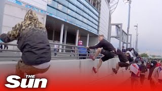 Ticketless fans rush Wembley Stadium security barriers at England vs Italy Euro 2020 final [upl. by Felise812]