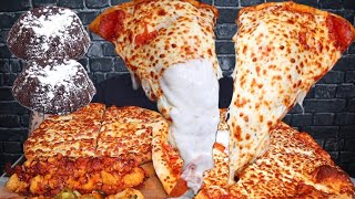 ASMR TRIPLE CHEESE TRIPLE PEPPERONI PIZZA GARLIC FINGERS LAVA CAKES JALAPEÑO amp BBQ CHICKEN BITES [upl. by Ominoreg23]