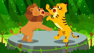 Lion vs Tiger 🦁🐯  Nursery Rhymes  Sing Along  Kids Songs  Lotty Friends [upl. by Nemzaj]