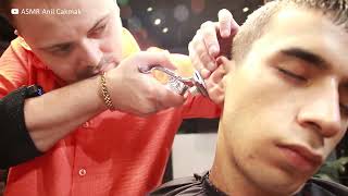 ASMR FULL BARBER SESSION  Haircut Clean Shave Earburn Asmr Head Massage on Veysel Young [upl. by Shellie596]