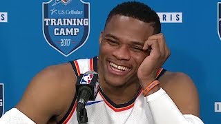 Reporter gets Nervous Asking Russell Westbrook A Question  Thunder Media Day  Sep 25 2017 [upl. by Nathalia48]