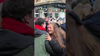 2024 Pitlochry New Years day Street party Ceilidh with crowds dancing The Gay Gordons shorts [upl. by Kohl]