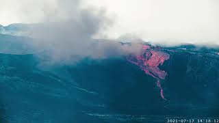 Meradalir Lava pool burst at 1417 July 17th 2021  Geldingadalir Volcano Iceland [upl. by Eeral]