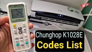 Universal AC Remote Control Codes List Chunghop K1028E 1000 in 1 Remote Manual [upl. by Lashonde]