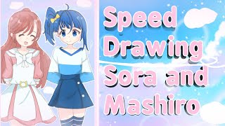 Speed drawing  Sora and Mashiro ☁️🌈 [upl. by Elfie]