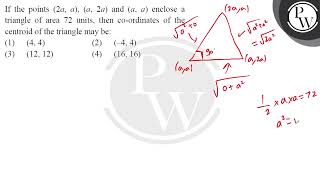 If the points \ 2 a aa 2 a \ and \ a a \ enclose a triangle of area 72 units then [upl. by Onihc]