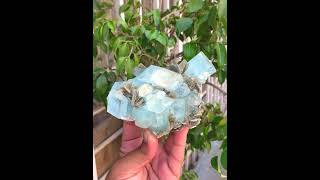 Sky Blue Aquamarine Cluster with Muscovite Mica [upl. by Chemar]