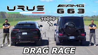 Lamborghini Urus vs 700HP MercedesAMG G63  DRAG amp ROLL RACE [upl. by Adimra583]