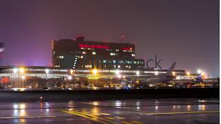 Timelapse of illuminated Terminal F in Sheremetyevo Airport at night Moscow [upl. by Arrak]