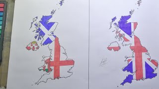 Drawing UK Flag map  UK flag map drawing with constituent countries 🇬🇧🏴󠁧󠁢󠁥󠁮󠁧󠁿🏴󠁧󠁢󠁳󠁣󠁴󠁿🏴󠁧󠁢󠁷󠁬󠁳󠁿 [upl. by Bullough469]