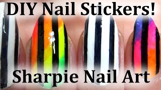 Perfect Stripe Sharpie Nail Art Tutorial  DIY Nail Stickers [upl. by Berrie826]