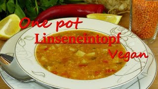 One Pot Linseneintopf  Rote Linsensuppe Rezept  Proteinbombe Vegan amp mega lecker [upl. by Wilma981]