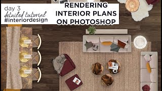 How to Color amp Render Interior Design Plans on Photoshop  Detailed Tutorial [upl. by Ennoira]