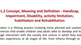 Course 01Unit 01 Understanding Disaability Part 12 Concept meaning and definition  handicap [upl. by Asseneg]