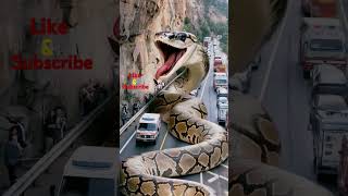 A huge python blocks the highway and drivers honk their horns to urge it on youtubeshorts [upl. by Imaj61]