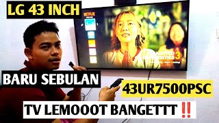 REVIEW SEBULAN TV LG UR7500 43INCH UHD 43UR7500PSC ‼️MURAH DAN BERKUALITAS ⁉️lgtv [upl. by Cirdla]