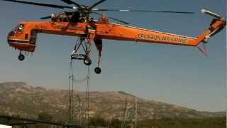 Aircrane Lifting A Bridge of a high line transmission lattice tower [upl. by Lesly]