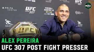 Alex Pereira responds to Jamahal Hill “Maybe he just woke up from UFC 300”  Post Fight Presser [upl. by Eilrebmik270]