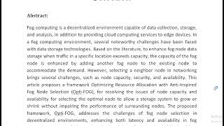 Opti FOG Optimizing Resource Allocation With Anti Inspired FOG Node Selection [upl. by Sutit]