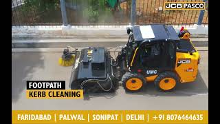 JCB Skid Steer with Sweeper Collector Narrow Street Cleaning Application  Pasco Earthmovers [upl. by Allyn945]