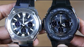 CASIO GSHOCK GSTEEL GSTS130C1A amp GSTS100G1B  CLOTH VS RESIN BAND [upl. by Nairadal137]