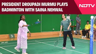 President Droupadi Murmu Plays Badminton With Ace Shuttler Saina Nehwal [upl. by Denice241]