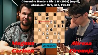 Magnus Carlsen vs Alireza FirouzjaChessable Masters Div 1 W 2024 rapid A Tactic Game [upl. by Adnauq]