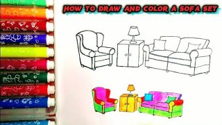 Sofa Drawing  How to Draw and Color a Sofa Set  Sofa Set Drawing step by step  Sofa Set sofa [upl. by Flanagan429]