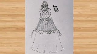 Doll Kaise Banate Hain  How To Draw Girl Dress Drawing Easy  Backside Girl Drawing Easy Pencil Art [upl. by Ardussi]