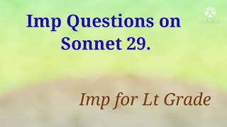 Imp Question on sonnet 29 mcqOne liner question [upl. by Sicard]