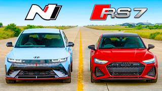 Audi RS7 Performance v IONIQ 5 N DRAG RACE [upl. by Ciredor623]