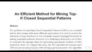 An Efficient Method for Mining Top K Closed Sequential Patterns [upl. by Rengia]