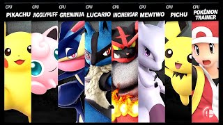 Pikachu VS Jigglypuff VS Greninja VS Lucario VS Incineroar VS Mewtwo VS Pichu VS Pokémon Trainer [upl. by Ennirac]