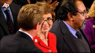 Raw Video Obama Hugs Giffords at State of Union [upl. by Enidan444]