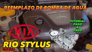 CÓMO CAMBIAR BOMBA DE AGUA DE KIA RIO STYLUS 15 16v [upl. by Qahsi]