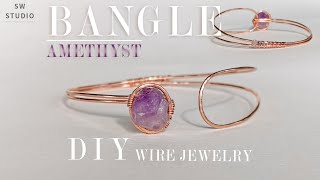 Simple BangleEasy BraceletAmethyst BangleDIY RingWire Wrap TutorialDIY JewelryHow to make [upl. by Odel]