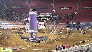 Dylan Ferrandis crash with Shane McElrath amp Grant Harlan at 2023 SMX Los Angeles Coliseum 450 Final [upl. by Christmann]