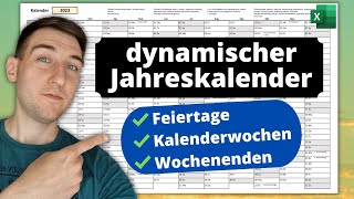 Excel Kalender 2024  mit Feiertagen Kalenderwochen amp Wochenenden ewiger Jahreskalender [upl. by Ttcos534]