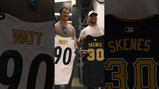 Coach Tomlin amp TJ Watt meet Paul Skenes 🤝 steelers pirates shorts via Pirates [upl. by Aiclef]