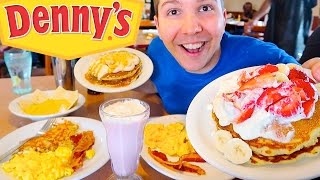 Eggs Bacon Hash Browns amp Pancakes • Dennys • MUKBANG [upl. by Jemmy]