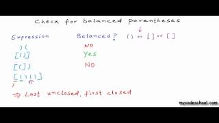 Check for balanced parentheses using stack [upl. by Nabatse]