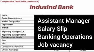 Indusind Bank Assistant Manager Salary Slip  Indusind Bank Operations Jobs  Indusind Bank Vacancy [upl. by Asiil]