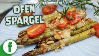 Grüner Spargel mit Tomaten Parmesan und Pinienkernen im Backofen  Einfach zubereitet [upl. by Laryssa]