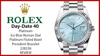 ▶ Rolex DayDate 40 President Platinum Ice Blue Roman Dial 228236  REVIEW [upl. by Raffarty]