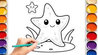 How to Draw a cute Starfish Step by step  Starfish Drawing easy tutorial for kids [upl. by Aranaj]