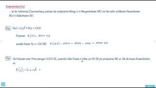 Anwendung Differentialrechnung  Kostenfunktion [upl. by Elocyn]