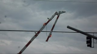 2 Trains Go Through Railroad Crossing With Hinged Gates [upl. by Nady]