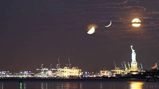 Three Moons and a Statue  A MoonStack Timelapse of the crescent moon half full and full moon [upl. by Sirromal]