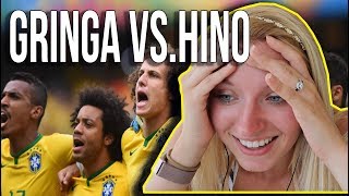 GRINGA TENTA CANTAR HINO NACIONAL BRASILEIRO😂🇧🇷 [upl. by Garges]